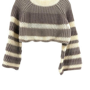 EUC Rough Los Angeles Cropped Sweater Bell Sleeves Knitted Tan Medium